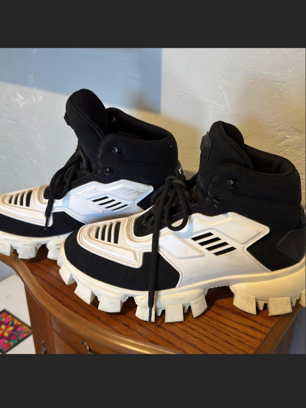 Mens Prada Cloudburst Thunder Black and White High-Top Sneakers Size 10